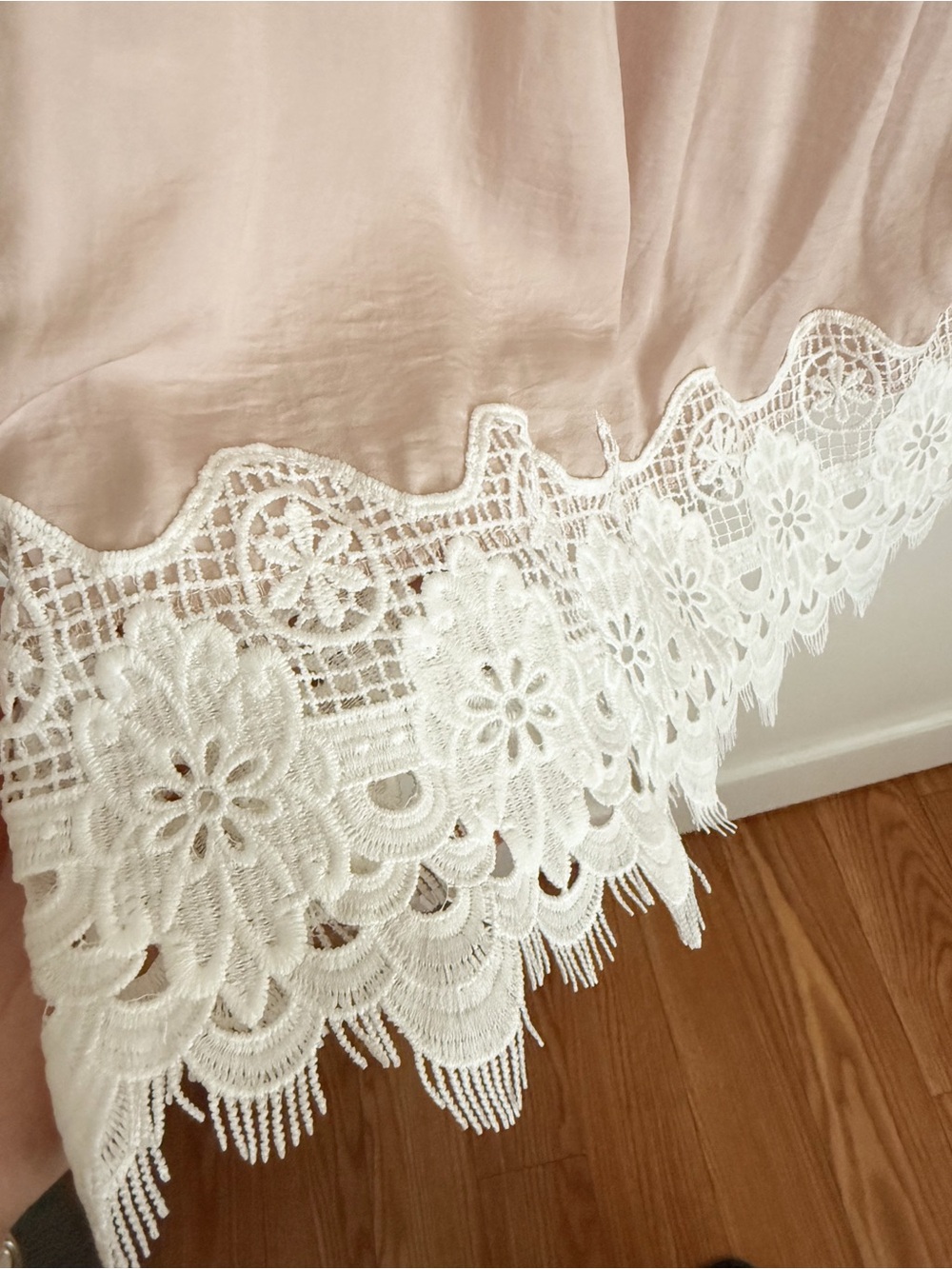 Mustard Seed Blush Pink Smocked Neck Blouse with White Lace Trim - Picture 7 of 9